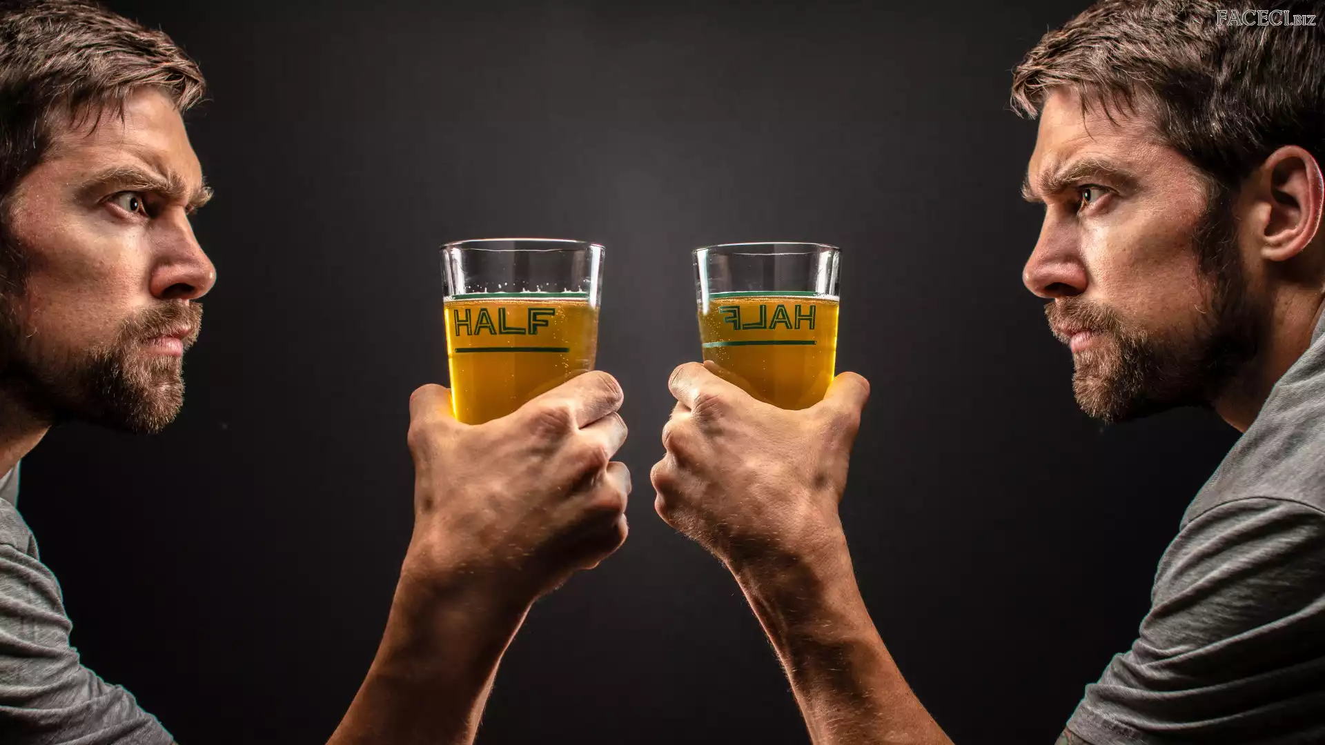 Lustrzane, Odbicie, Szklanki, Mężczyźni, Piwo