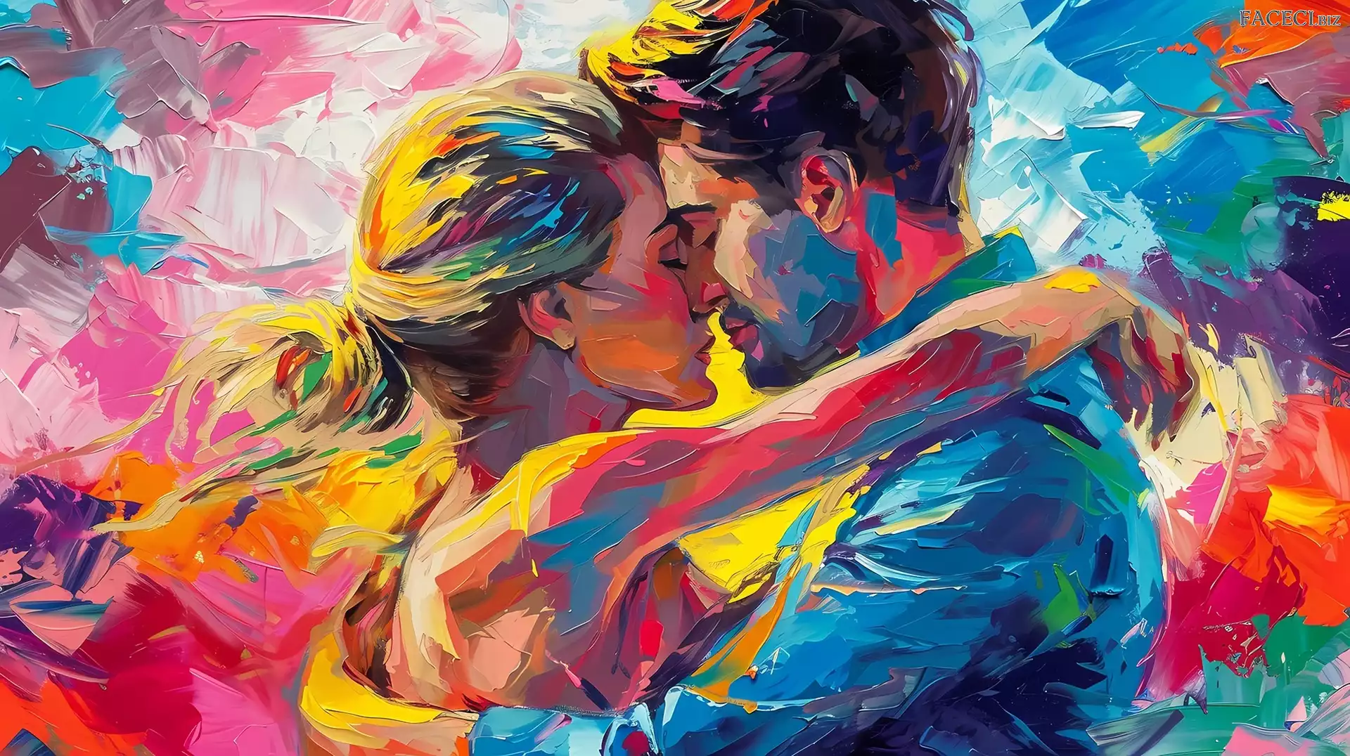 Zakochani, Mężczyzna, Przytulenie, Malarstwo, Kobieta