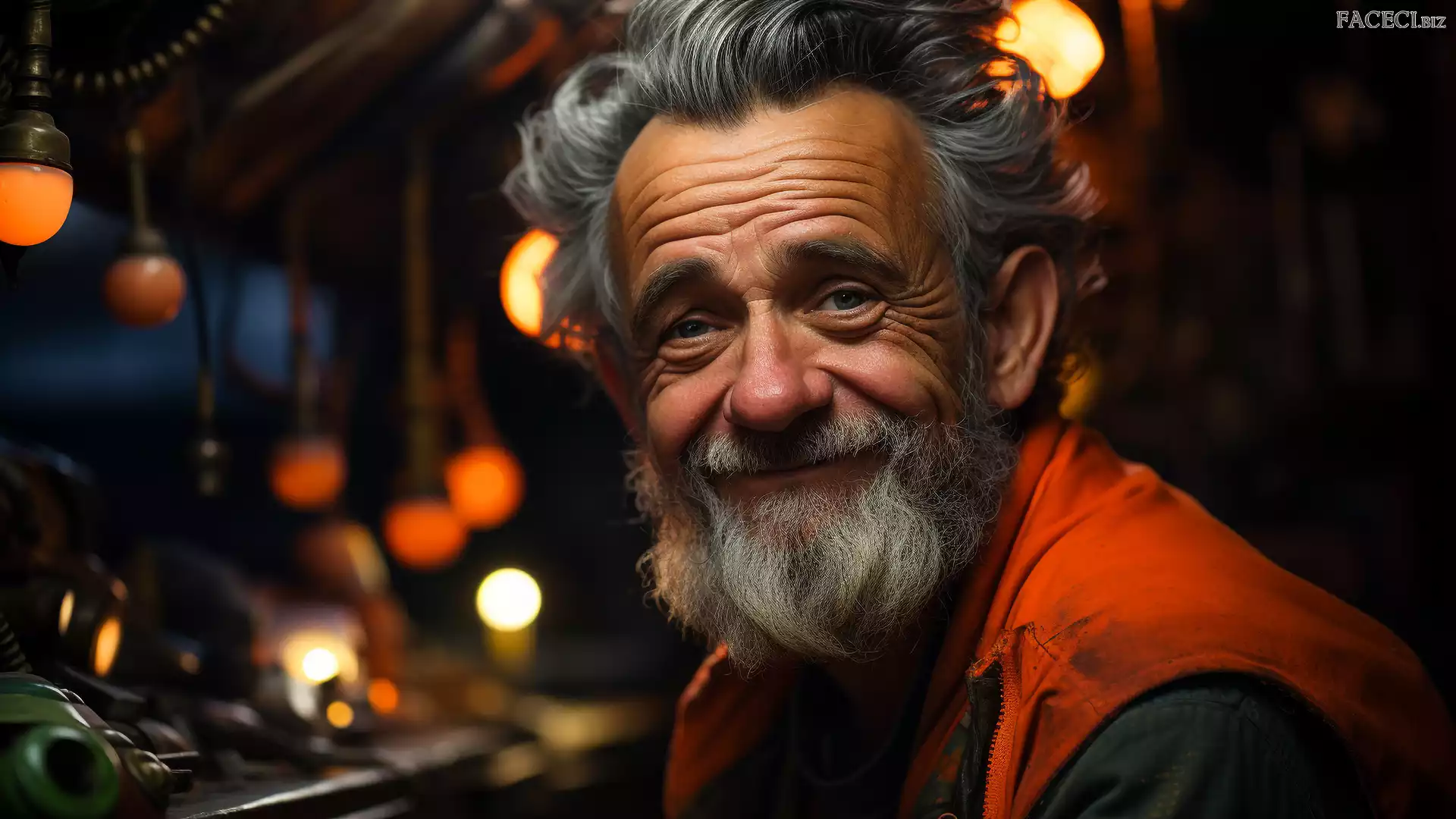Starszy, Mężczyzna, Uśmiech, Zarost